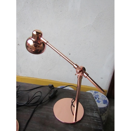 440 - Pair of Copper Mounted Angle Poised Table Lamps Good Original Condition Working Order