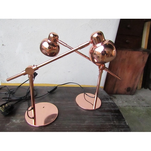 440 - Pair of Copper Mounted Angle Poised Table Lamps Good Original Condition Working Order