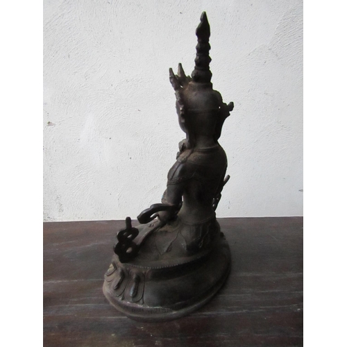 442 - Eastern Bronze Buddha Seated Position with Gemstone Decoration Approximately 13 Inches High