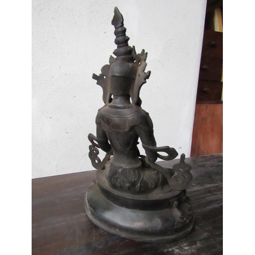 442 - Eastern Bronze Buddha Seated Position with Gemstone Decoration Approximately 13 Inches High