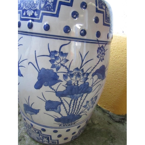 445 - Pair of Oriental Blue and White Barrel Seats Each Approximately 22 Inches High