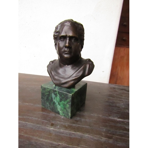 446 - Bronze Bust Roman Emperor on Square Form Marble Base Well Chased and Detailed Approximately 5 Inches... 