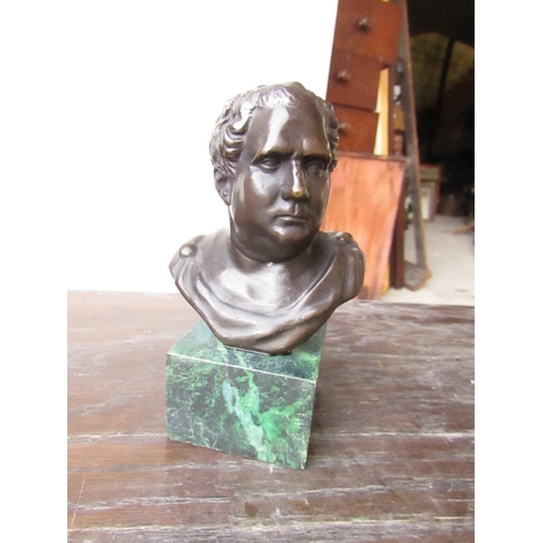 446 - Bronze Bust Roman Emperor on Square Form Marble Base Well Chased and Detailed Approximately 5 Inches... 