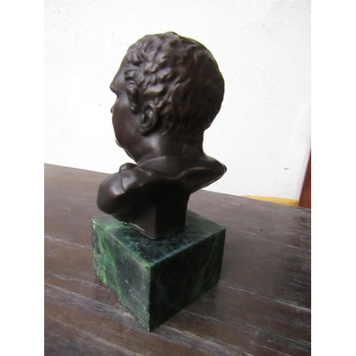 446 - Bronze Bust Roman Emperor on Square Form Marble Base Well Chased and Detailed Approximately 5 Inches... 