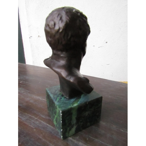 446 - Bronze Bust Roman Emperor on Square Form Marble Base Well Chased and Detailed Approximately 5 Inches... 