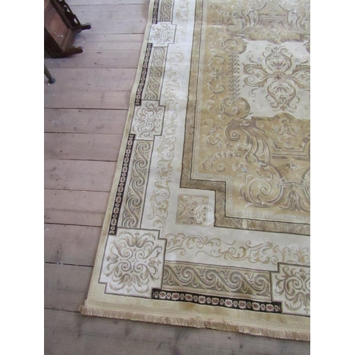 450 - Pale Ground Rug with Patterned Borders Central Medallion Motif Approximately 9ft Long x 5ft Wide