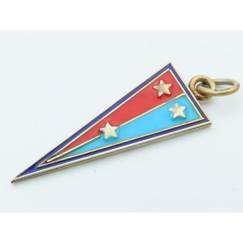 455 - Unusual Russian Red and Blue Enamel Decorated Triangular Form Pendant