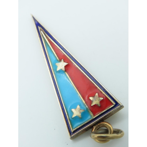 455 - Unusual Russian Red and Blue Enamel Decorated Triangular Form Pendant