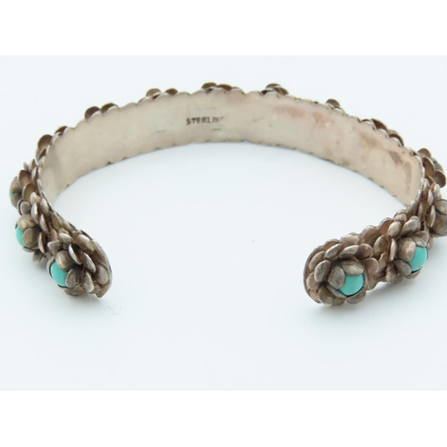 457 - Silver Ladies Bangle Open Form with Inset Turquose