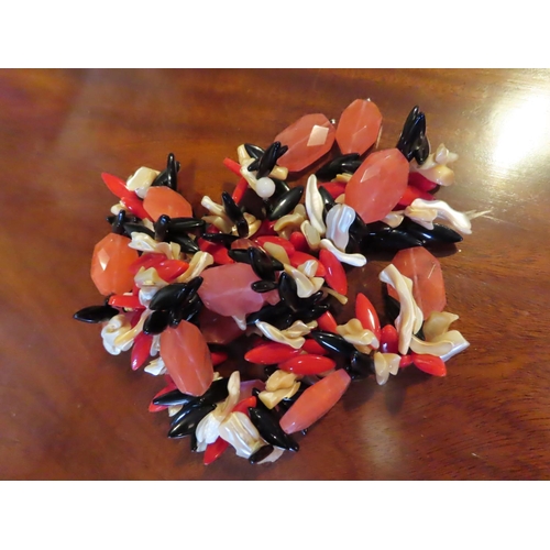 461 - Coral Blackjet and Quartz Ladies Necklace Vintage