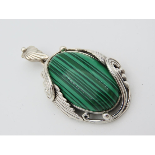 463 - Solid Silver Mounted Malachite Necklace Pendant Attractive Colour