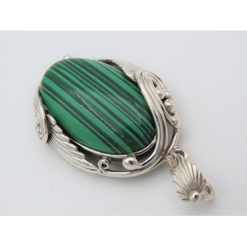 463 - Solid Silver Mounted Malachite Necklace Pendant Attractive Colour