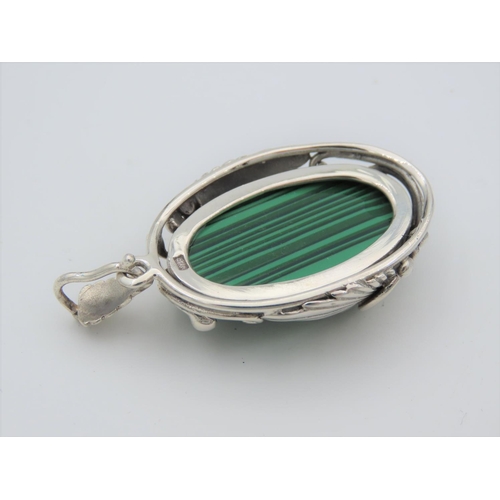 463 - Solid Silver Mounted Malachite Necklace Pendant Attractive Colour