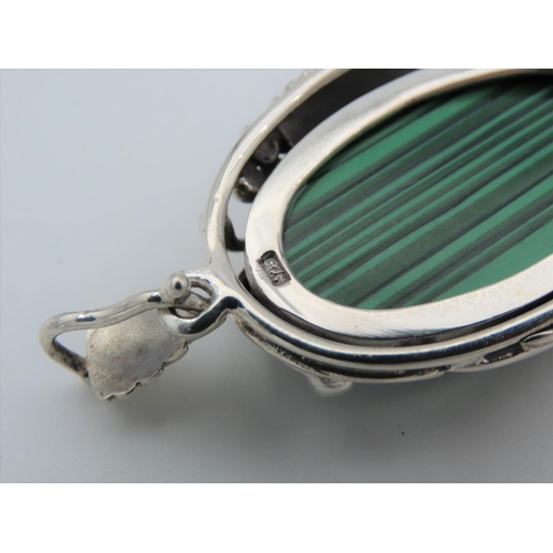 463 - Solid Silver Mounted Malachite Necklace Pendant Attractive Colour