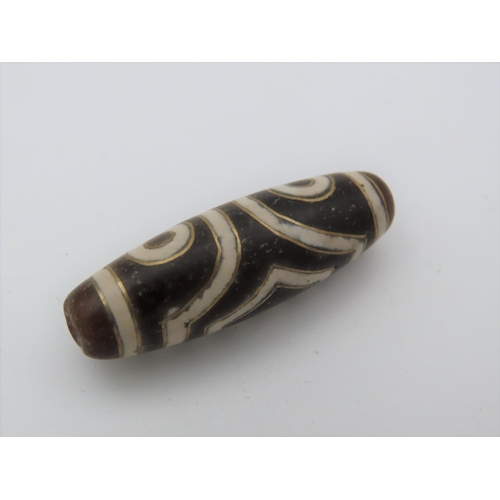 469 - Unusual Tibetan Gold Inlaid Agate Prayer Bead