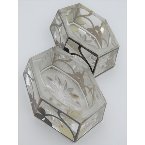 472 - Pair of Silver Overlaid Crystal Salts of Diamond Form