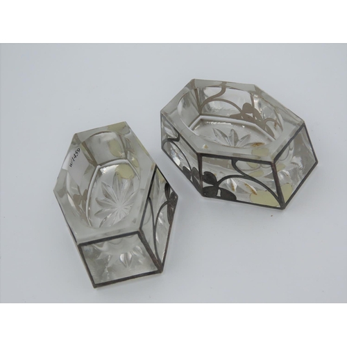 472 - Pair of Silver Overlaid Crystal Salts of Diamond Form