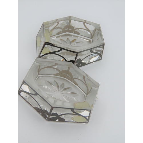 472 - Pair of Silver Overlaid Crystal Salts of Diamond Form