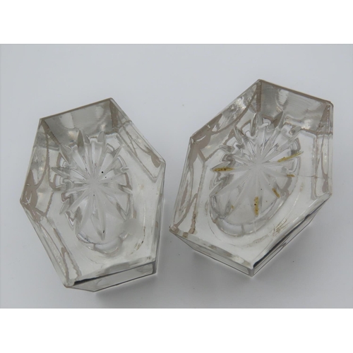 472 - Pair of Silver Overlaid Crystal Salts of Diamond Form