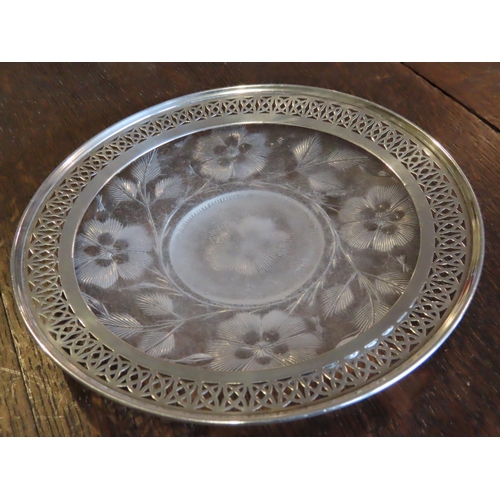 473 - Solid Silver Mounted Cut Crystal Table Coaster Approximately 6 Inches Diameter Engraved Decoration