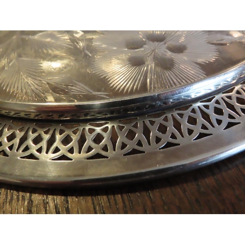 473 - Solid Silver Mounted Cut Crystal Table Coaster Approximately 6 Inches Diameter Engraved Decoration