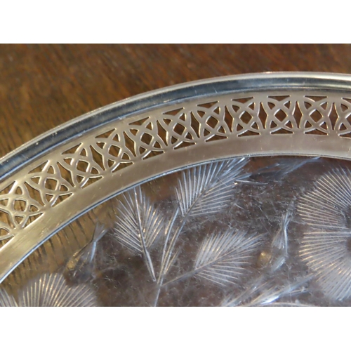 473 - Solid Silver Mounted Cut Crystal Table Coaster Approximately 6 Inches Diameter Engraved Decoration