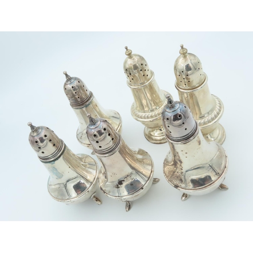 476 - Set of Four Solid Silver Salt and Peppers Shaped Pedestal Form Each on Tripod Supports Please Note: ... 