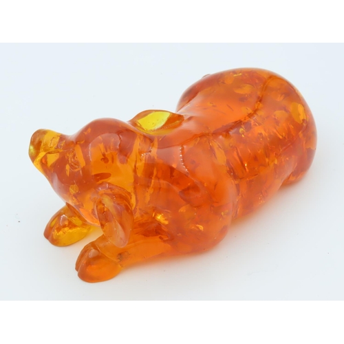 480 - Amber Figure of Seated Pig Approximately 3 Inches Wide