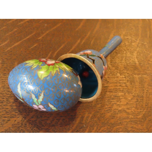 484 - Cloisonne Decorated Table Bell with Oval Cloisonne Decorated Egg Tallest Approximately 5 Inches High