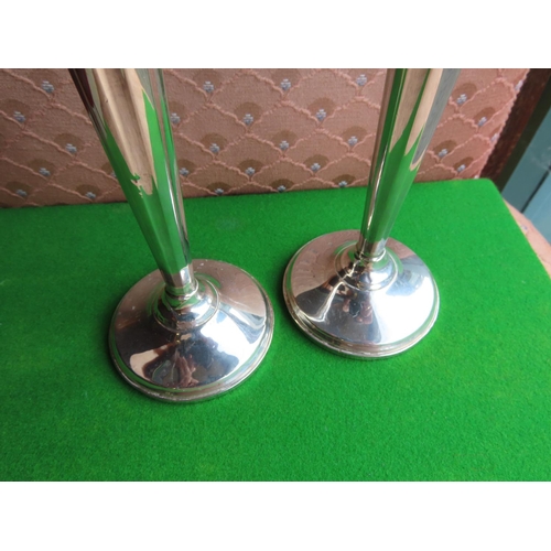 486 - Pair of Tall Solid Silver Candle Sticks Each Approximately 10 Inches High