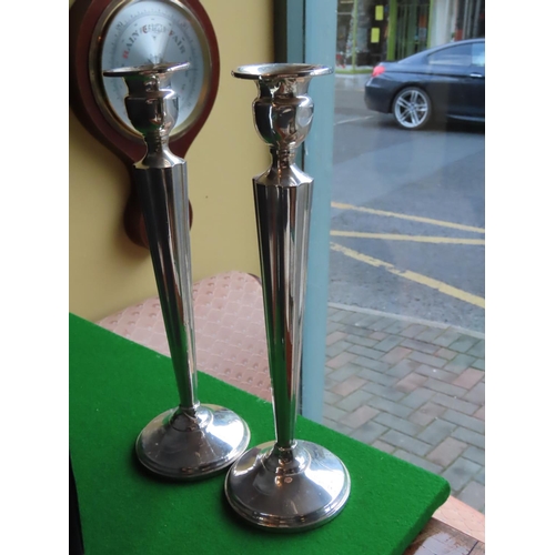 486 - Pair of Tall Solid Silver Candle Sticks Each Approximately 10 Inches High