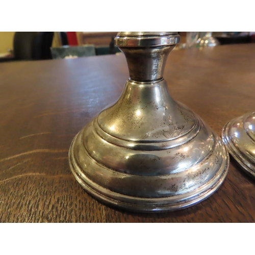 488 - Pair of Solid Silver Turned Form Candle Sticks Each Approximately 5 Inches High