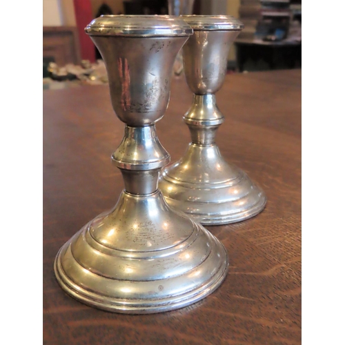 488 - Pair of Solid Silver Turned Form Candle Sticks Each Approximately 5 Inches High