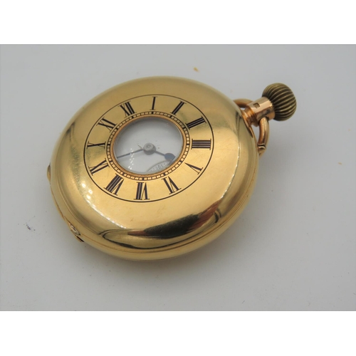 491 - 18 Carat Half Hunter Pocket Watch with Roman Numeral Decorated Case Hinged Cover Good Weight and For... 