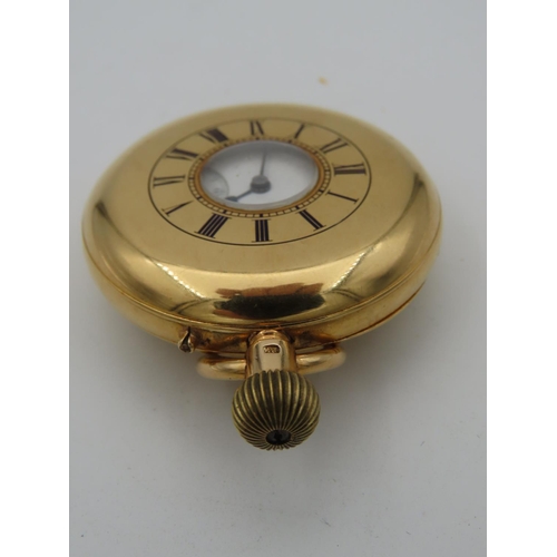 491 - 18 Carat Half Hunter Pocket Watch with Roman Numeral Decorated Case Hinged Cover Good Weight and For... 