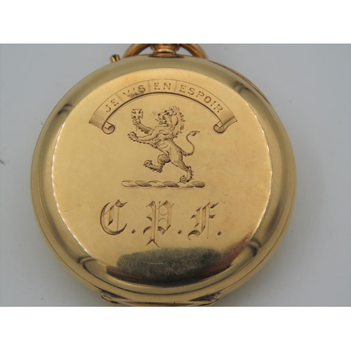 491 - 18 Carat Half Hunter Pocket Watch with Roman Numeral Decorated Case Hinged Cover Good Weight and For... 