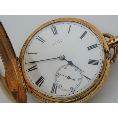 491 - 18 Carat Half Hunter Pocket Watch with Roman Numeral Decorated Case Hinged Cover Good Weight and For... 