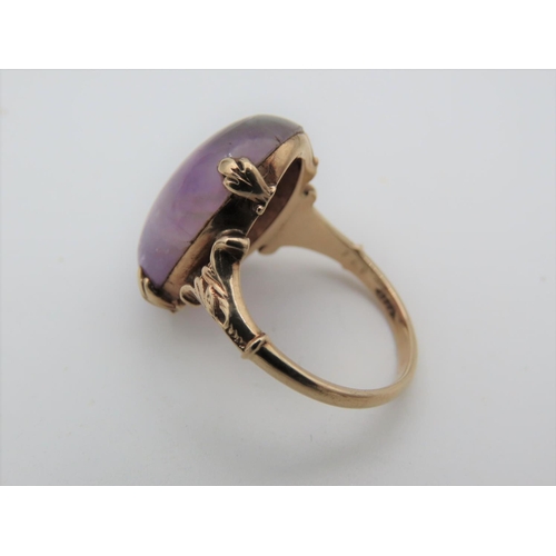 494 - 10 Carat Gold Set Amethyst Ladies Dress Ring Gemstone Cabochon Cut Size K and a Half