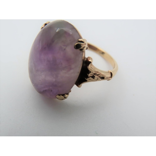 494 - 10 Carat Gold Set Amethyst Ladies Dress Ring Gemstone Cabochon Cut Size K and a Half