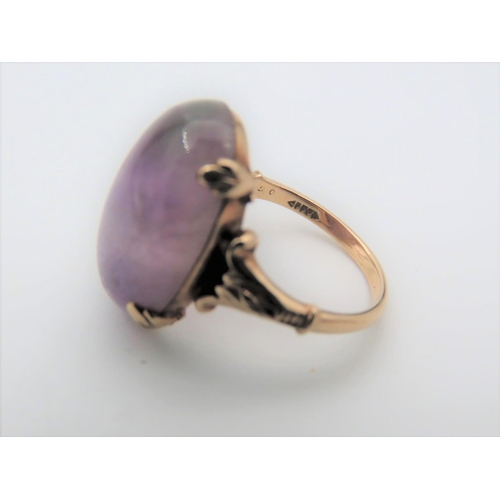 494 - 10 Carat Gold Set Amethyst Ladies Dress Ring Gemstone Cabochon Cut Size K and a Half