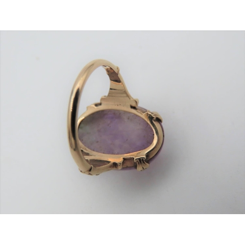 494 - 10 Carat Gold Set Amethyst Ladies Dress Ring Gemstone Cabochon Cut Size K and a Half