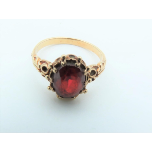 495 - Ladies Garnet Centre Stone Ring Mounted on 9 Carat Yellow Gold Band Size M