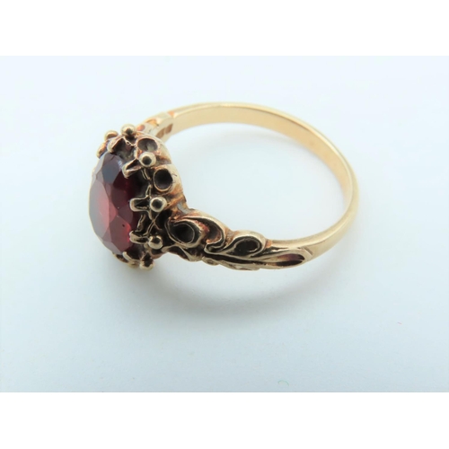 495 - Ladies Garnet Centre Stone Ring Mounted on 9 Carat Yellow Gold Band Size M