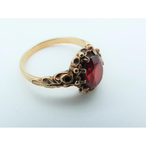 495 - Ladies Garnet Centre Stone Ring Mounted on 9 Carat Yellow Gold Band Size M