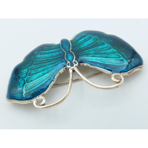 504 - Plique A Jour Solid Silver Butterfly Motif Ladies Brooch