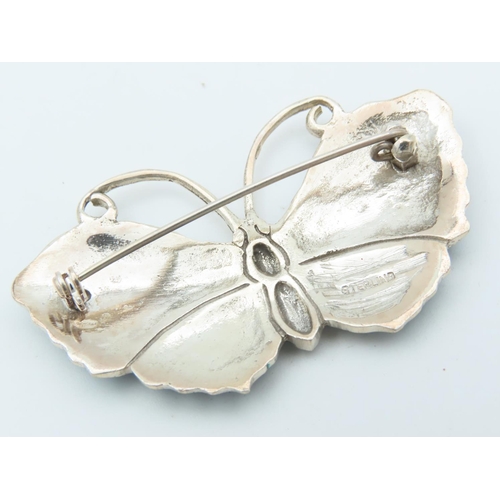 504 - Plique A Jour Solid Silver Butterfly Motif Ladies Brooch