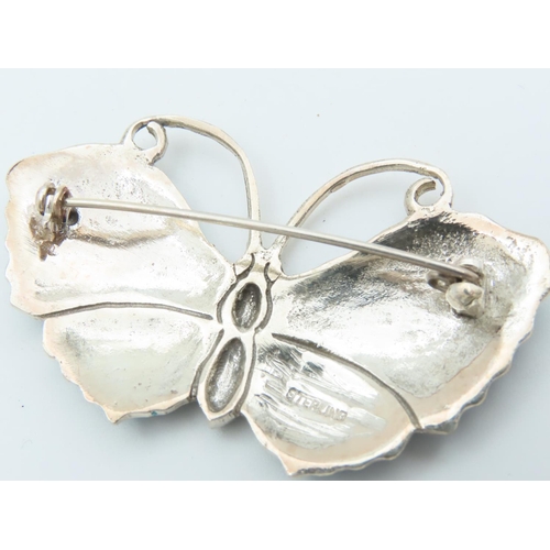 504 - Plique A Jour Solid Silver Butterfly Motif Ladies Brooch