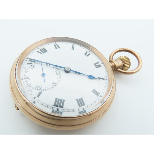 506 - Antique 9 Carat Open Face Pocketwatch with Hinged Back Working Order Roman Numeral Decorated Dial