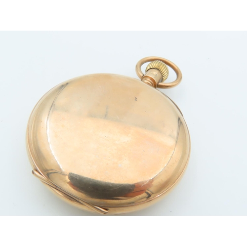 506 - Antique 9 Carat Open Face Pocketwatch with Hinged Back Working Order Roman Numeral Decorated Dial