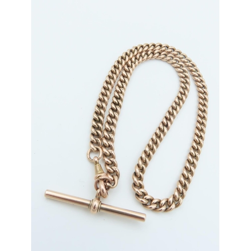 507 - Curb Link 9 Carat Yellow Gold Watch Chain with T-Bar